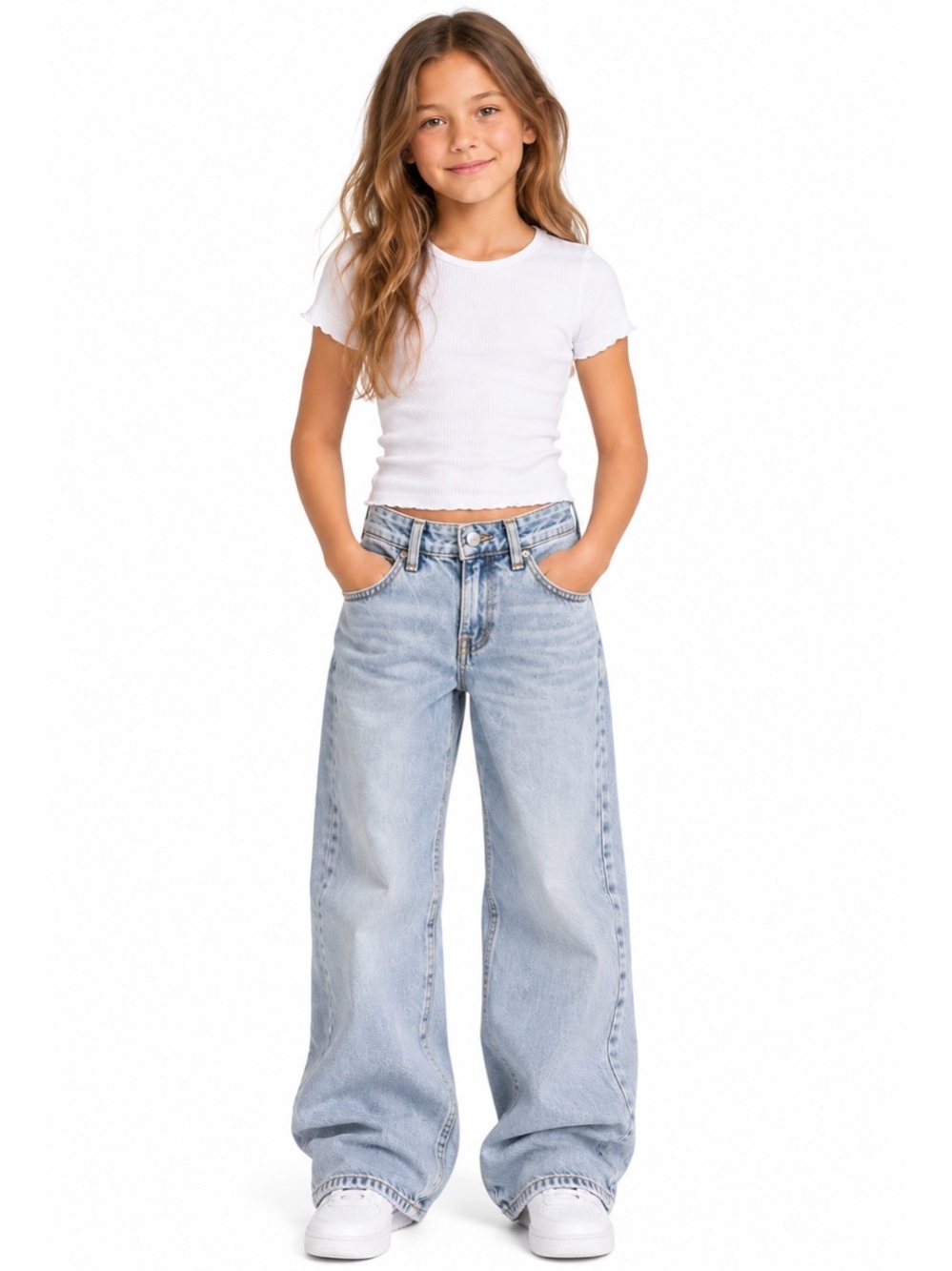Abercrombie Kids Girls Low Rise Baggy Jeans Light Wash Size 5/6